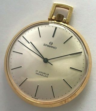 Vintage 42mm Ermano Swiss Hand Winding Pocket Watch With Black Seconds