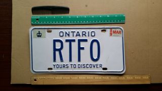 License Plate,  Canada,  Ontario,  1989,  Vanity: Rtfo