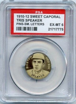 1910 - 12 Sweet Caporal Pins P2 Tris Speaker Sl Boston Red Sox Psa 6 Ex/mt