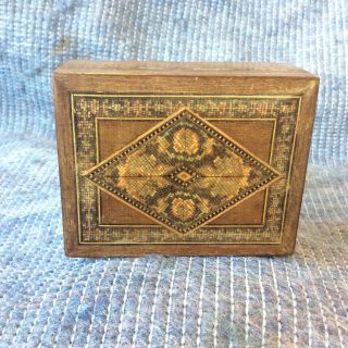 Antique Victorian Tunbridge Ware Jewellery Trinket Decorative Mosaic Wooden Box