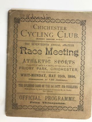Chichester Cycling Club Race Meeting Official Programme May 25th 1896 Sussex Eng