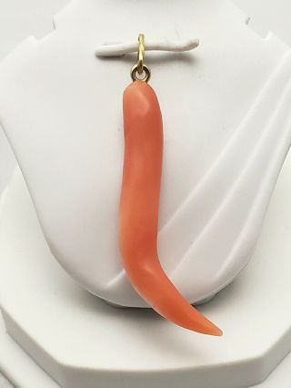Antique Victorian 14k Gold & Natural Salmon Coral Carved Horn Pendant Fob