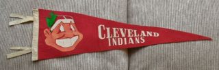 Orig.  /rare 1940 - 50s Cleveland Indians Baseball Pennant With Actual Feather