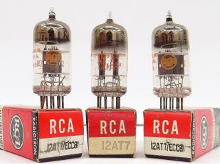 3 N.  O.  S Vintage Rca 12at7/a/ecc81 Vacuum Tubes.  One Matched Date Code Pair