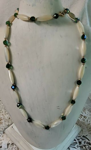 Vintage Napier Mother Of Pearl Green Beaded Necklace