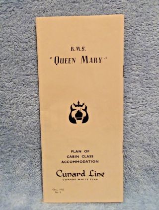 Vintage Rms Queen Mary Dec 1952 Cabin Class Accommodation Plan Cunard White Star