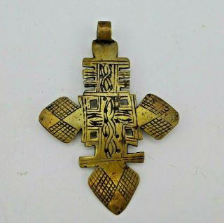 Vintage Ethiopian Neck Cross Orthodox Coptic Hand Crafted Brass Christian Art