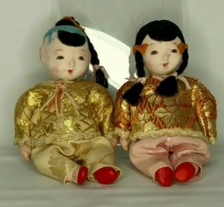Vintage Japanese Ichimatsu Gofun Jointed 6 Inch 2 Doll Set
