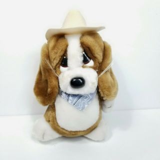 Sad Sam Basset Hound Plush Brown Puppy Dog Cowboy Hat Bandanna 8 " Vintage