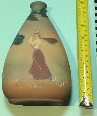 Rare Antique Golf Pottery Vase - Weller - Dickensware Early 1900s Lady Golfer