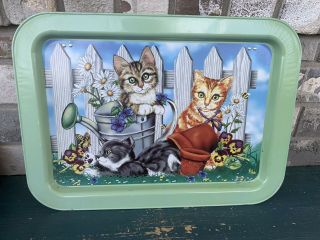 Vintage Ross Avidon Lap Tray Kittens Cats Metal Serving Tv Dinner Folding Legs