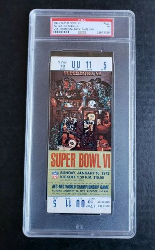1972 Bowl Vi Ticket Psa Dallas Cowboys Miami Dolphins Full