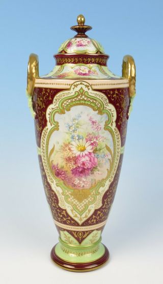 Royal Bonn 14 " Urn W/ Raised Gold Flowers Antique German Pottery Vase