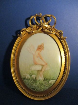 Antique Framed Portrait " Fairy " Porcelain Plaque Painting