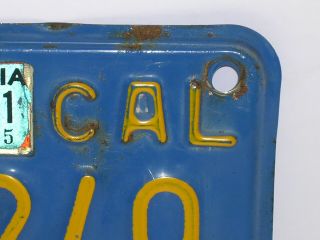 California Vintage Motorcycle Blue/Yellow License Plate 1G1249 May 1981 Tab HOLE 3