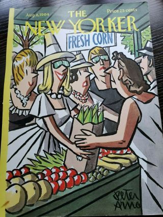 Yorker Cover Only Aug 8 1964 Peter Arno Vintage Farmers Market Corn