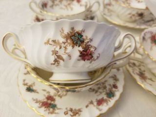 Vintage Minton Ancestral Footed Cream Soup Bowl And Saucer,