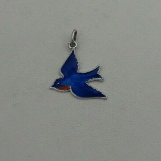 Vintage Griffith Sterling Silver Blue & Red Enamel Flying Blue Bird Charm