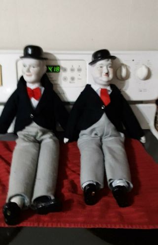 Vintage Laurel & Hardy Porcelain Figurine Dolls With Classic Suits And Hats