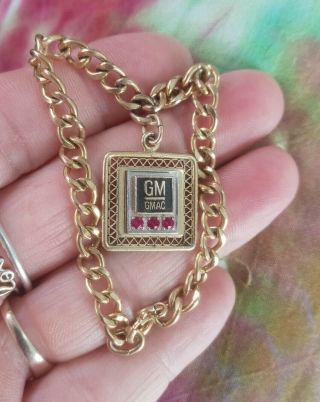 Gm General Motors 3 Ruby Service Award 1/20 12k Gf Gold Charm Chain Bracelet Ajc