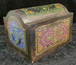 Antique/vintage Indian Hand Painted Trunk - Esoteric Flower And Spots Design