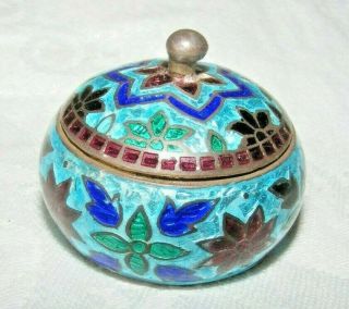 Vintage 925 Sterling Silver Pill Box Guilloche Enamel Persian Pattern Cloisonne