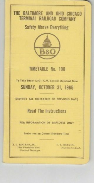1965 The Baltimore & Ohio Chicago Terminal Rr Co.  Ett No.  190
