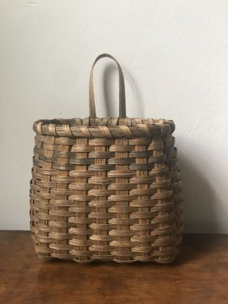 Vintage Wicker Hanging Wall Basket Pocket Plant Holder Boho Decor 7” Dark Brown