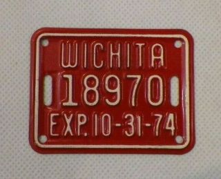 Old Vintage Red 1974 Wichita Kansas Bicycle License Plate Id Bike Tag 18970