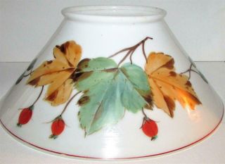 Antique 14 " Opal Glass Slant Shade For Hanging Kerosene Oil Lamp - Autumn Leaves