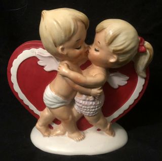Vintage Lefton Kissing Cupids Valentine Ceramic Planter