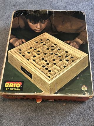 Vintage Brio Sweden Labyrinth Wooden Tilting Maze Game Box Swedish 3180
