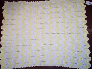 Vintage Handmade Crocheted Baby Blanket Yellow White 38 " X43 "