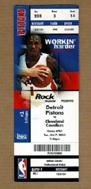 2003 Cavaliers At Pistons Ticket Stub - Lebron James - Nba Debut - First Game