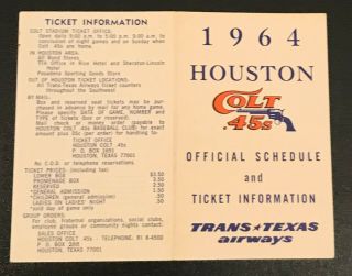 1964 Houston Colt.  45s (astros) Pocket Schedule - - Trans Texas Airways - - Var.  3