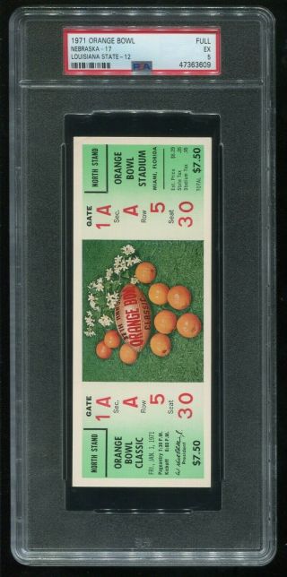 Psa Ticket Football 1971 Orange Bowl Nebraska - 17 Lsu - 12 Full Psa Ex 5