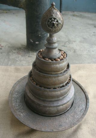 Antique Handmade Tibetan Copper Ratna Mandala Offering Plate.  Nepal