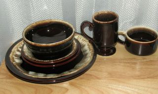 7 Piece Vintage Pfaltzgraff Brown Drip Glaze Dining Set