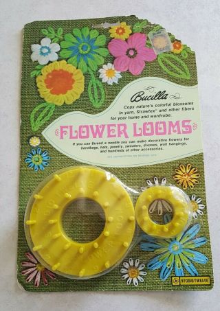 Vintage 1967 Bucilla Studio Twelve 2 Flower Looms Pkg W/instr Crafts Yarn