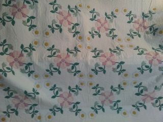 Antique Vintage Applique Floral Quilt Pinks Greens 84x77