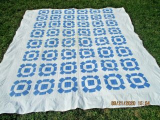 Vintage Handmade Quilt White And Blue Squares 82 " X 89 "