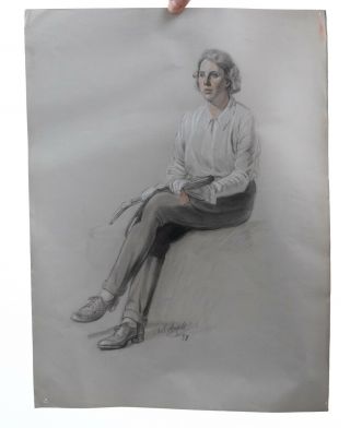 Antique Early 20th Century Art Deco Pencil Portrait Of A Lady Sketch