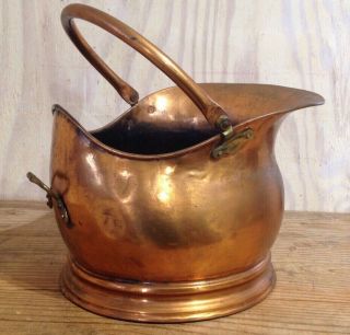 Vintage Copper Brass Trim Planter Scuttle Bucket Handle