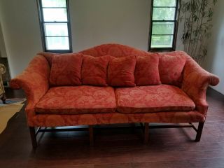 Chippendale Orange Camelback 8 Legged Sofa (big)