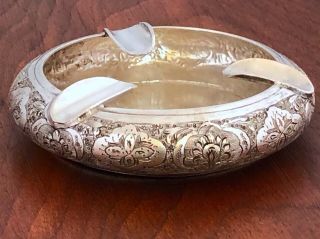 Refined Persian 875 Silver Ashtray With Traditional Hand Chased Decoration