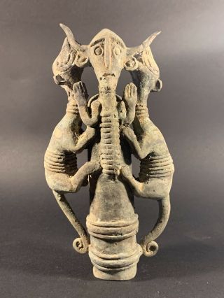 Ancient Luristan Bronze Ritual Sceptre Topper - Master Of Animals Circa 1000bce