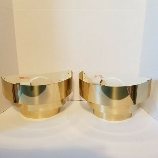 Vtg Mcm Set Of 2 Brass Toned Wall Sconce 3 Tier Louver Art Deco Lightolier