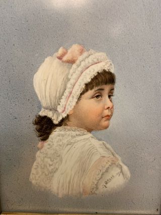 Antique Hand Painted Porcelain Plaque Of A Young Girl 1880 French Artist Orlie