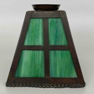 Antique Arts & Crafts Mission Green Slag Glass Bronze Lamp Replacement Shade 2