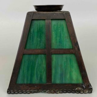 Antique Arts & Crafts Mission Green Slag Glass Bronze Lamp Replacement Shade 3